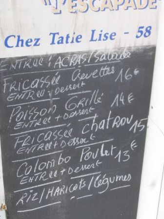 Restaurant l'Escapade Chez Tatie Lise Tartane - La Carte